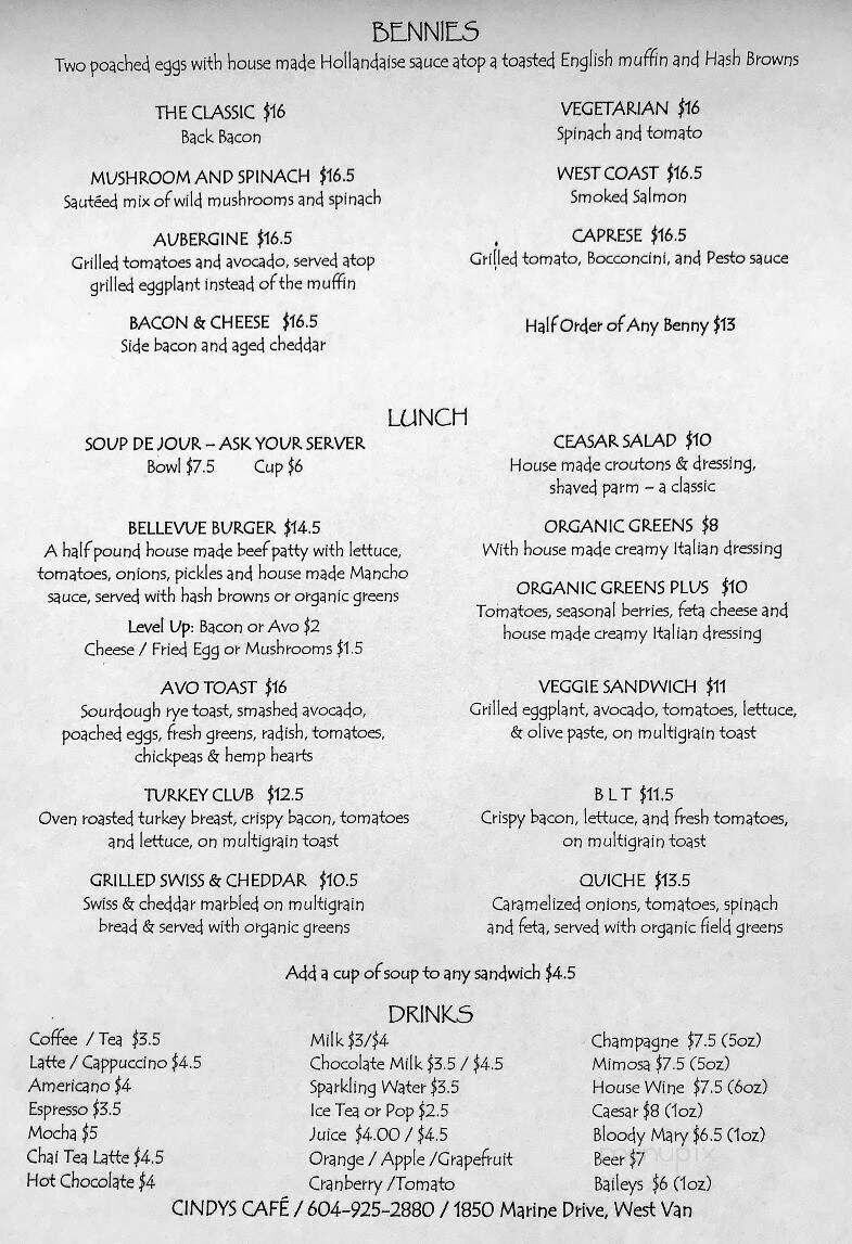 Cindy's - West Vancouver, BC menu_pic