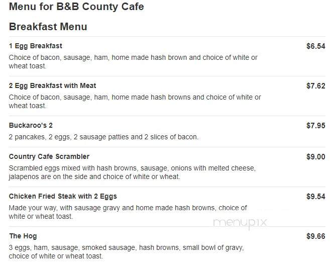 B & B Country Cafe - Iola, KS menu_pic