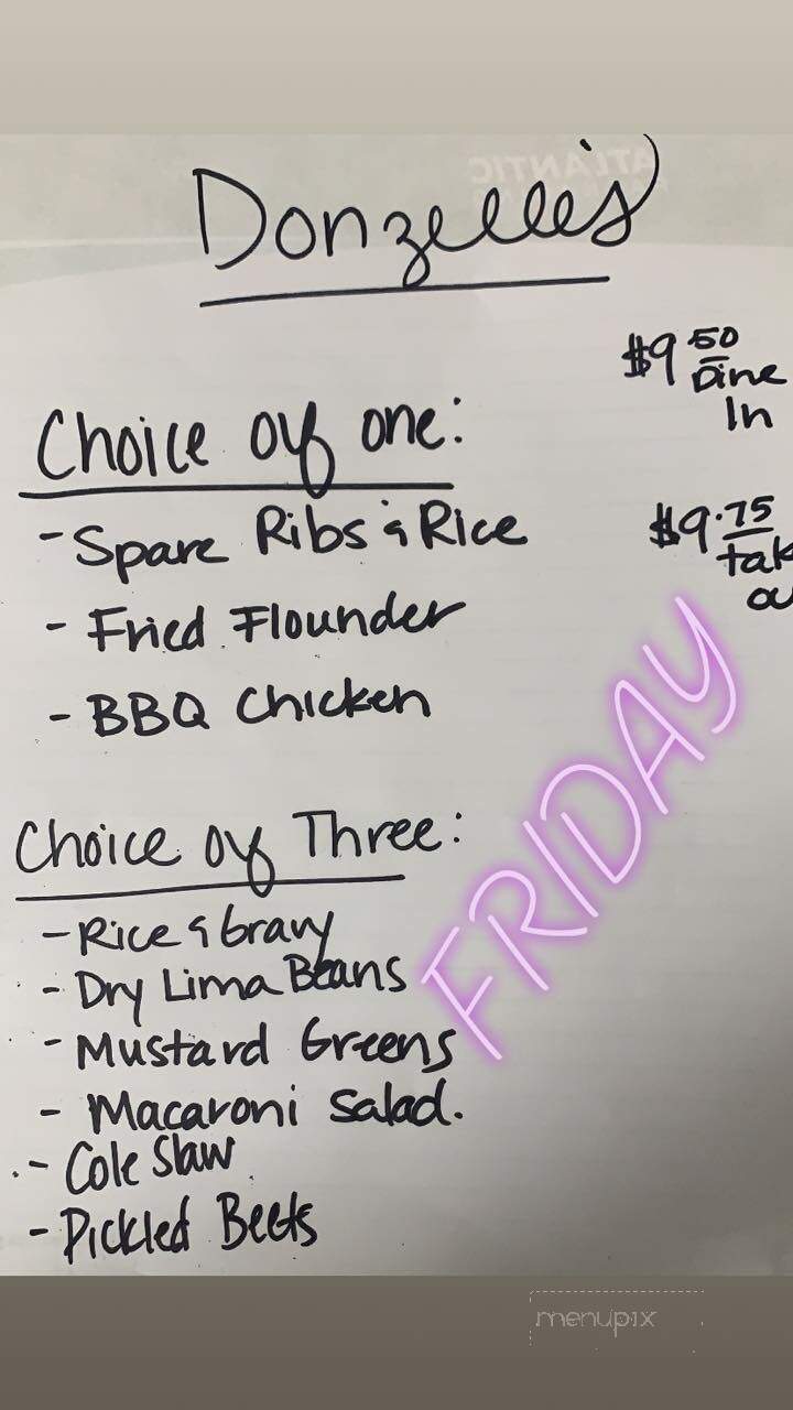 Donzelle's Restaurant - Conway, SC menu_pic