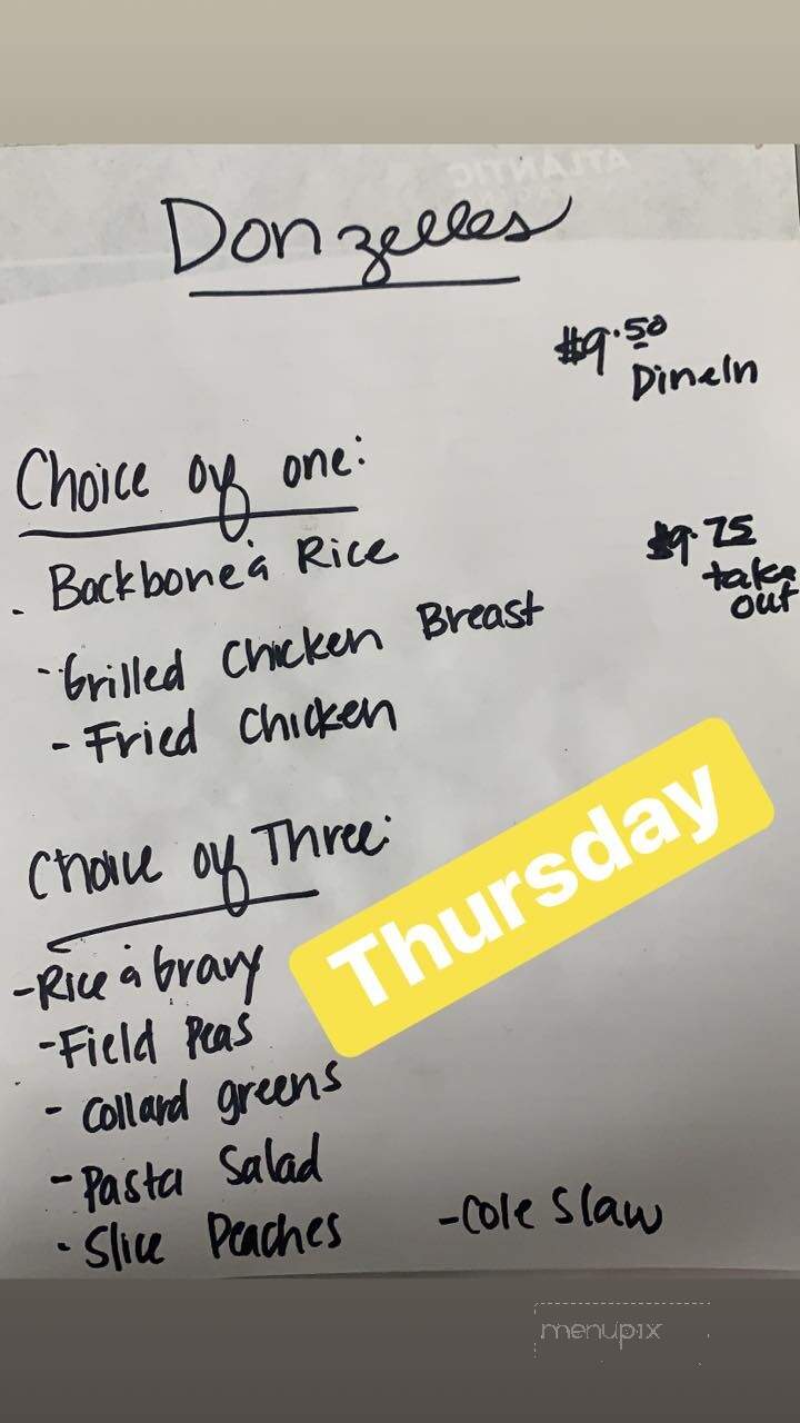 Donzelle's Restaurant - Conway, SC menu_pic