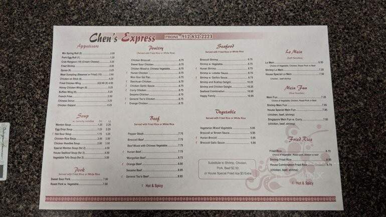 Chen Express - Darien, GA menu_pic