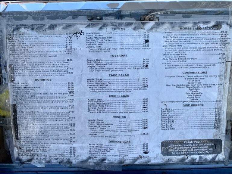 Speedy Taco Truck - Eureka, CA menu_pic