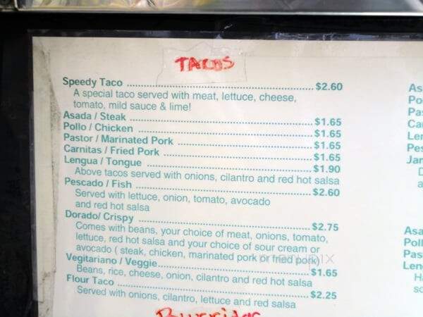 Speedy Taco Truck - Eureka, CA menu_pic