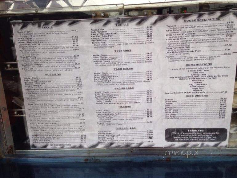 Speedy Taco Truck - Eureka, CA menu_pic