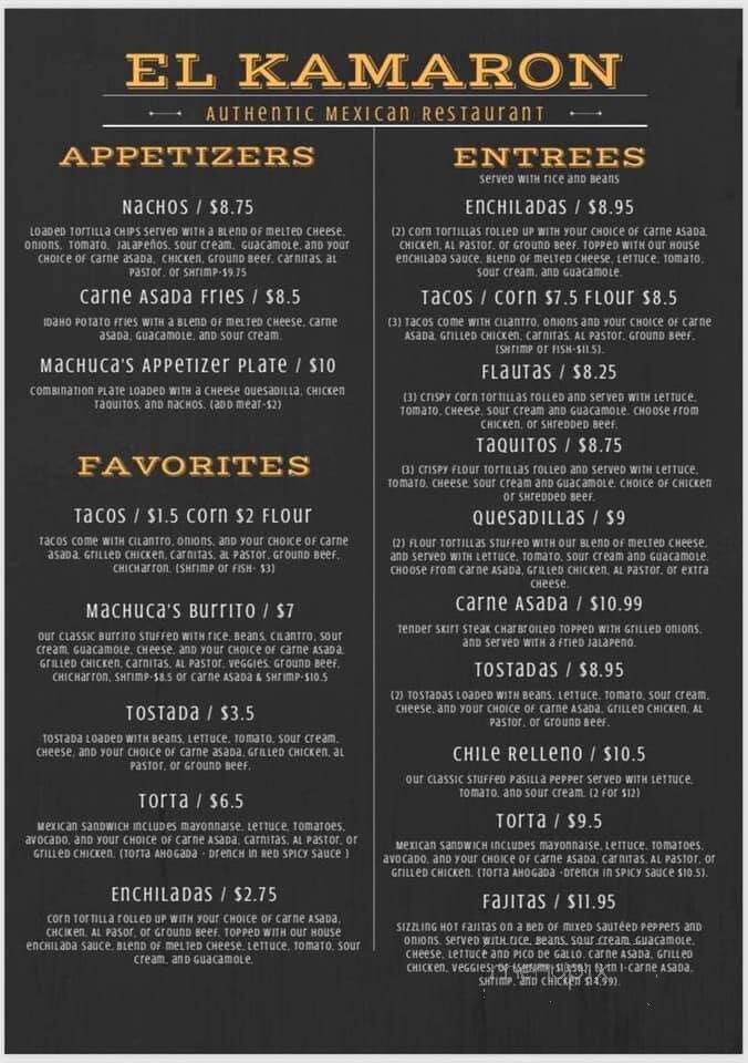 El Kamaron - Payette, ID menu_pic