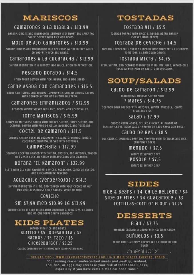 El Kamaron - Payette, ID menu_pic