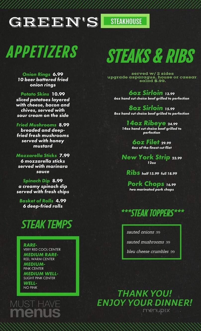 Green's Steakhouse - Madisonville, KY menu_pic
