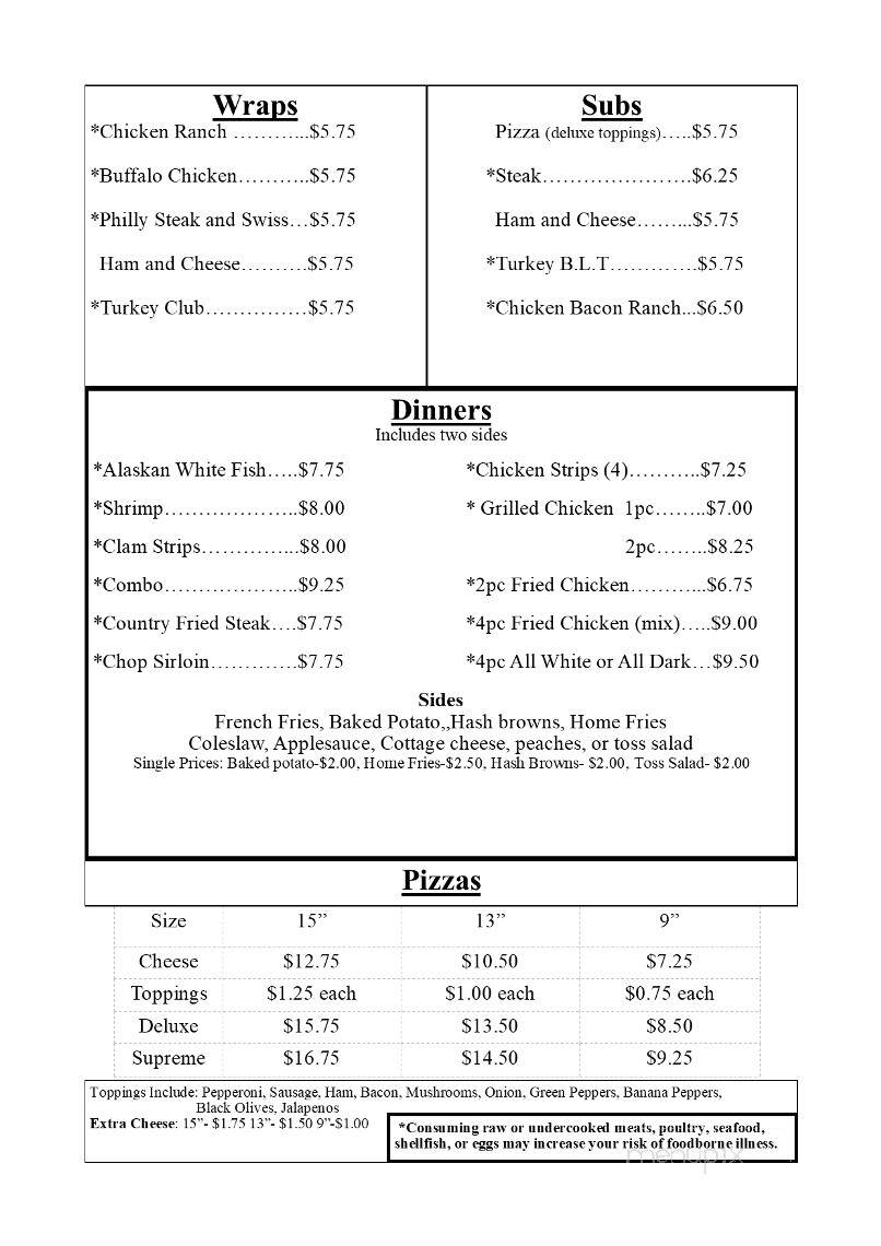 Bolly's Restaurant - New Bremen, OH menu_pic