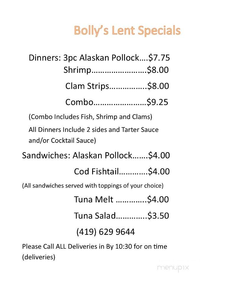 Bolly's Restaurant - New Bremen, OH menu_pic