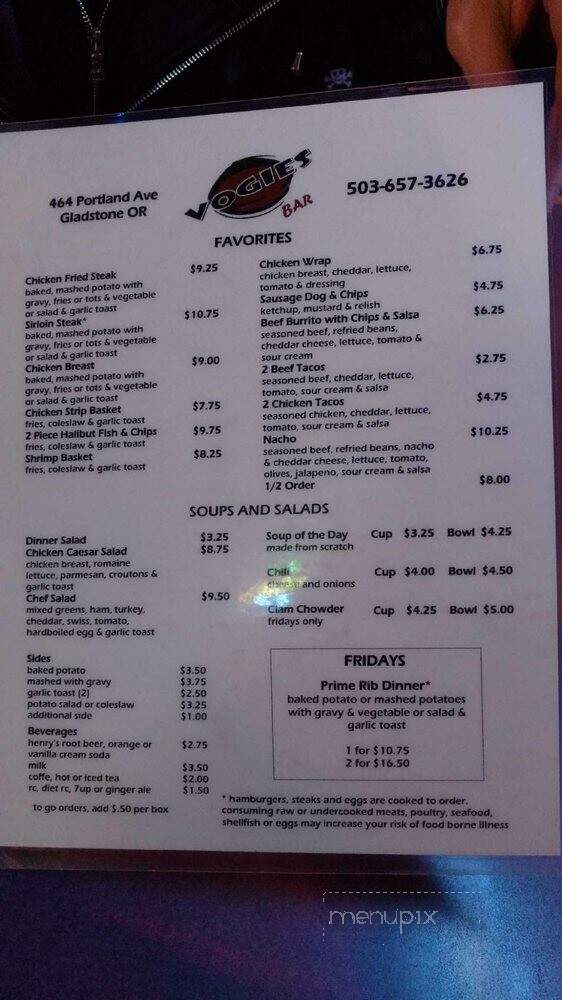 Vogies Bar - Gladstone, OR menu_pic
