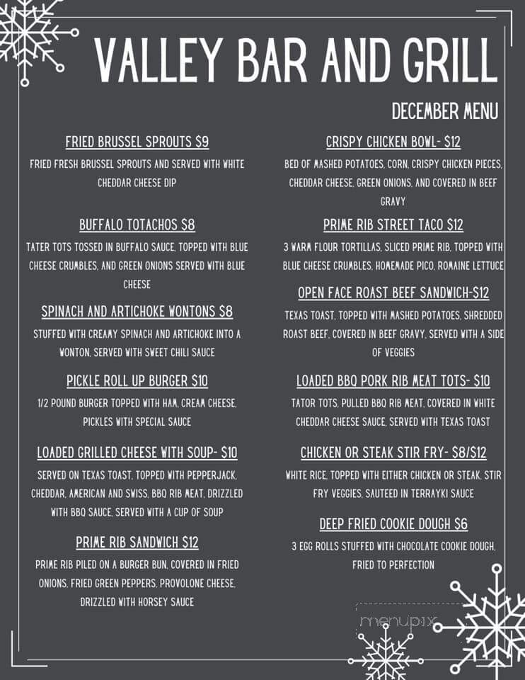 Valley Bar & Grill - Prescott, WI menu_pic