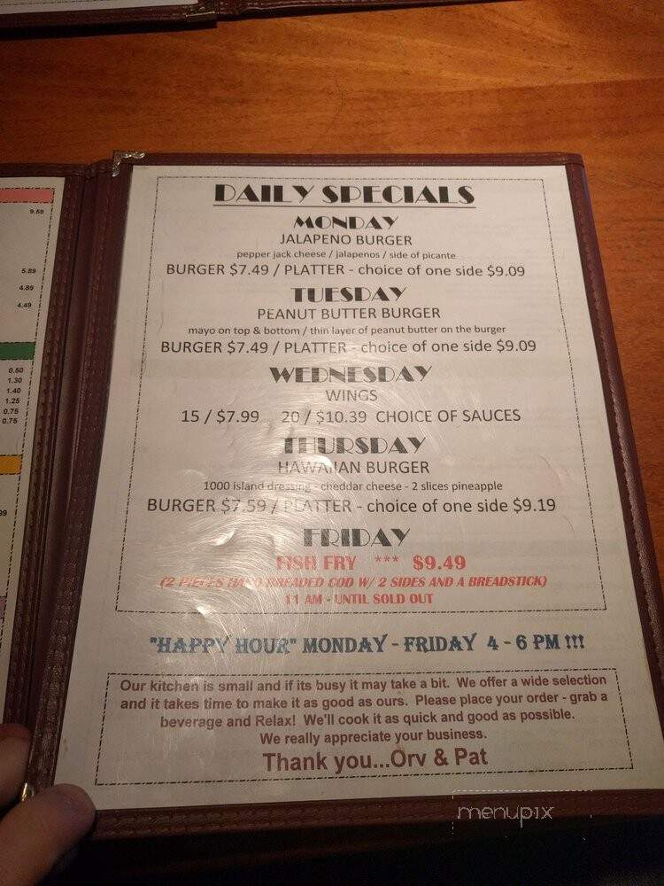 Amber Inn Bar & Grill - Eau Claire, WI menu_pic
