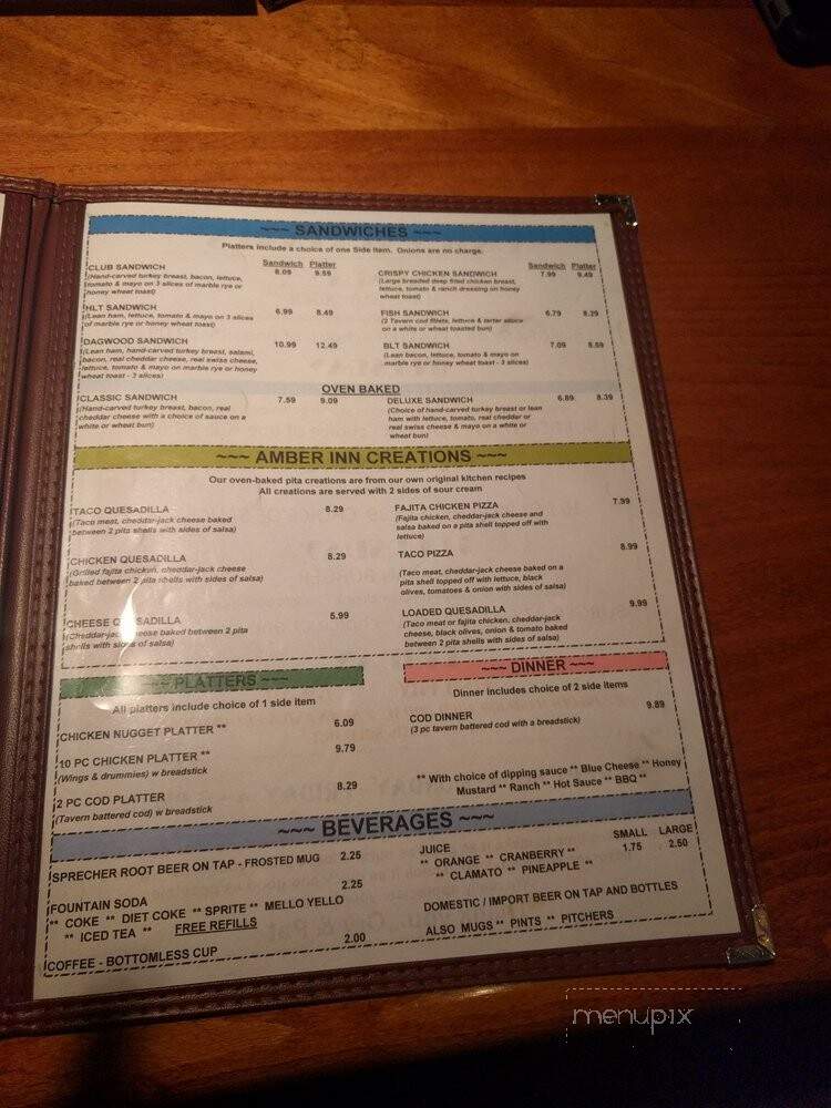 Amber Inn Bar & Grill - Eau Claire, WI menu_pic