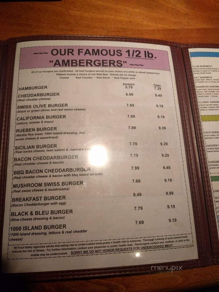 Amber Inn Bar & Grill - Eau Claire, WI menu_pic