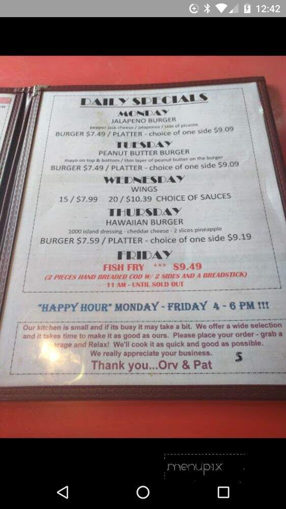 Amber Inn Bar & Grill - Eau Claire, WI menu_pic
