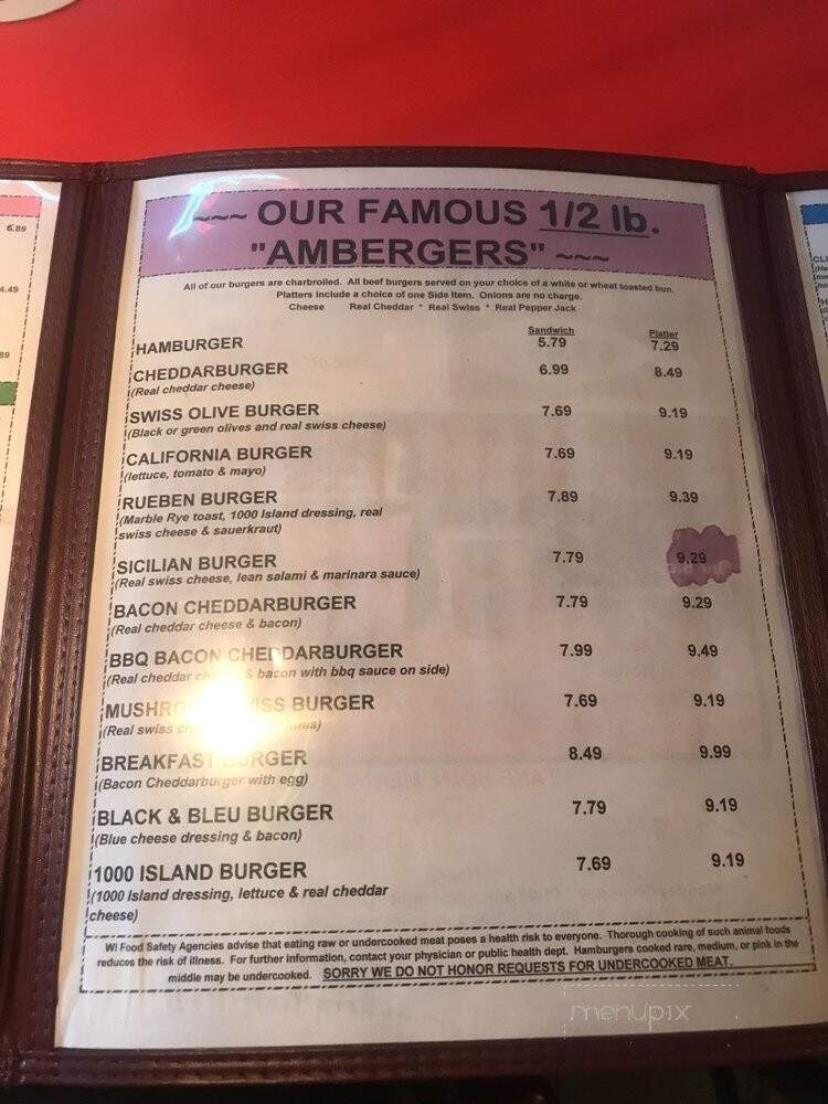 Amber Inn Bar & Grill - Eau Claire, WI menu_pic