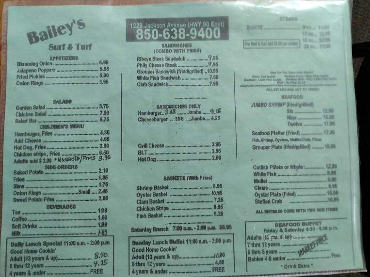 Bailey's Surf & Turf - Chipley, FL menu_pic