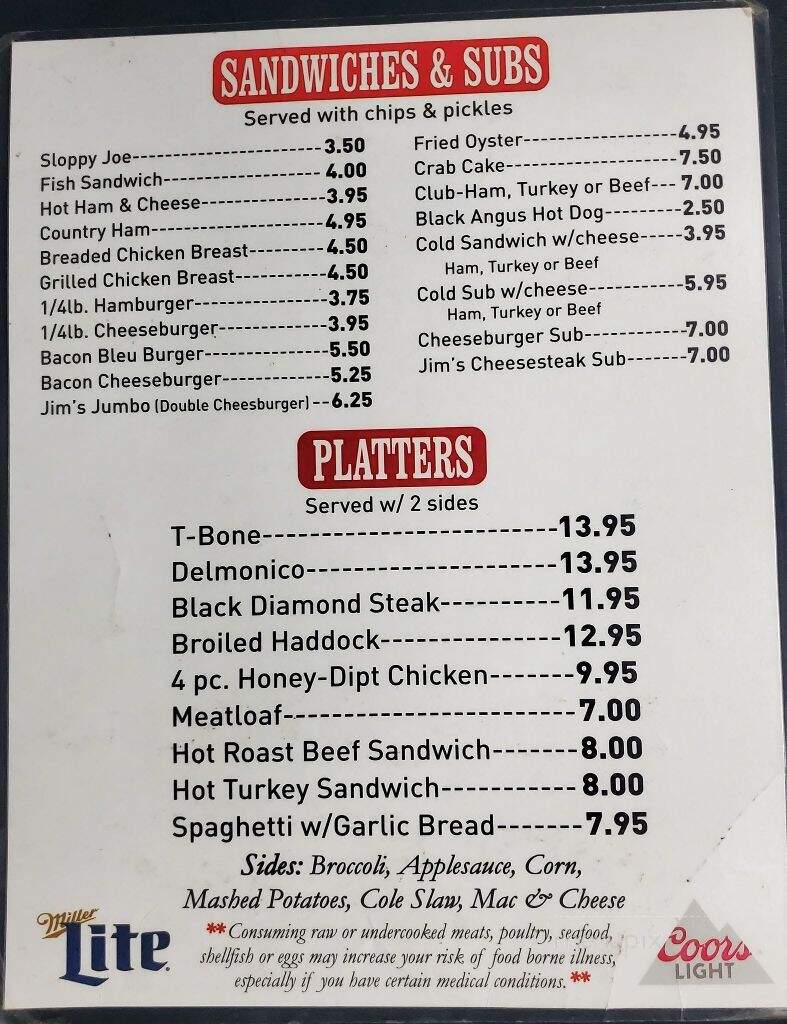 Jim's Tavern - Greencastle, PA menu_pic