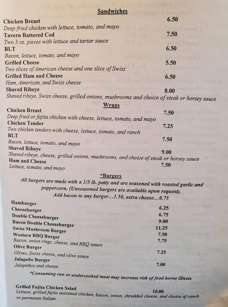 Havel Northland Bar - Onaway, MI menu_pic