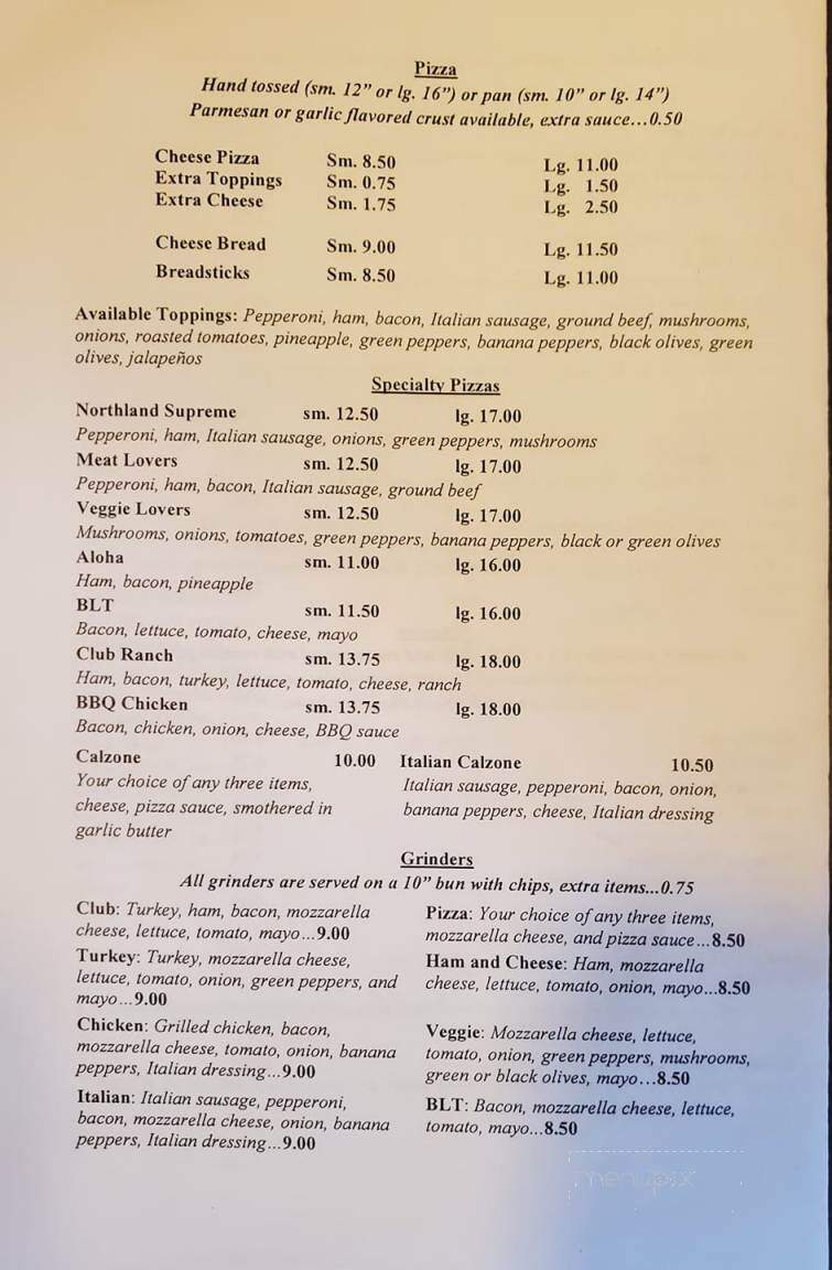 Havel Northland Bar - Onaway, MI menu_pic