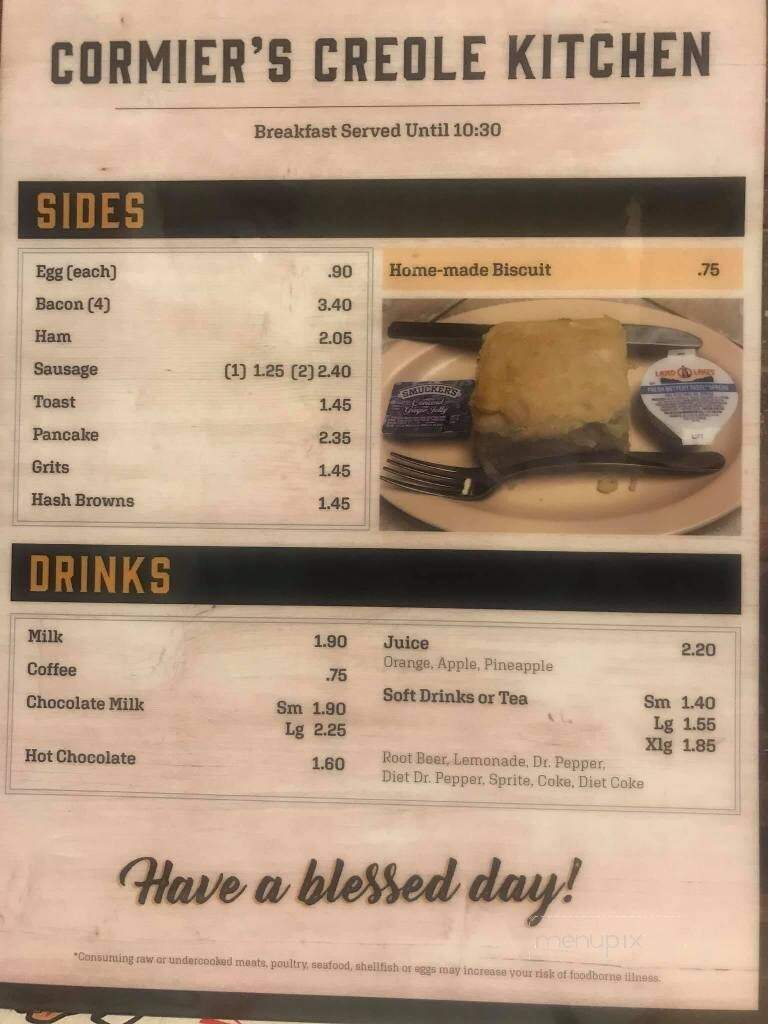Cormier's Creole Kitchen - Gueydan, LA menu_pic