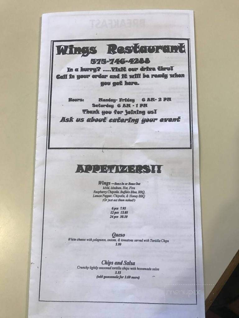 Wings - Artesia, NM menu_pic