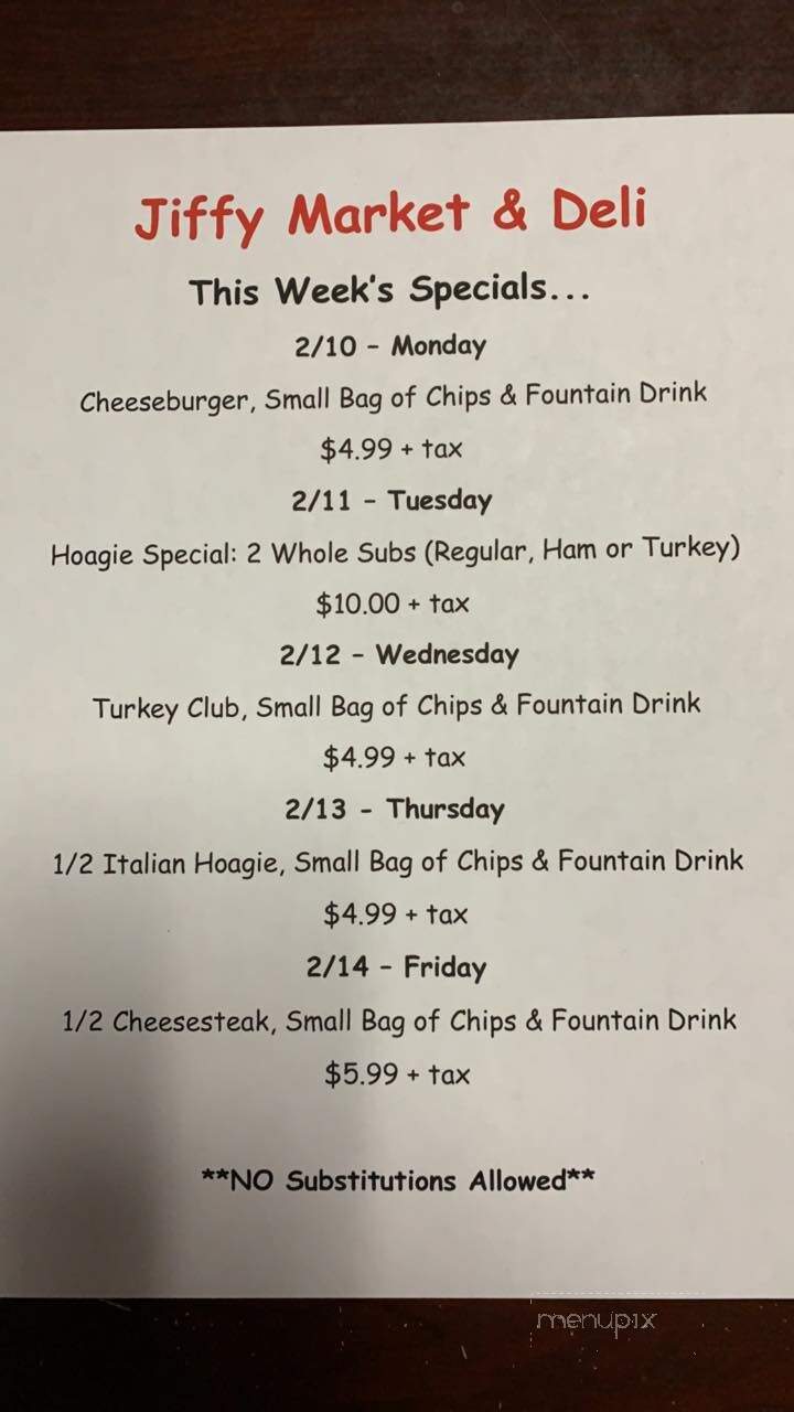 Jiffy Market & Deli - Jersey Shore, PA menu_pic