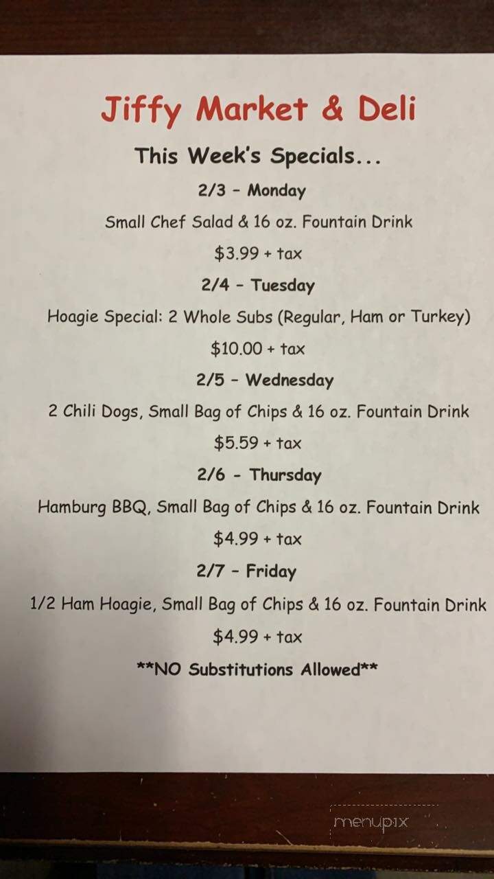 Jiffy Market & Deli - Jersey Shore, PA menu_pic