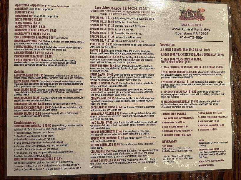 La Fiesta Mexican Bar and Grill - Ebensburg, PA menu_pic