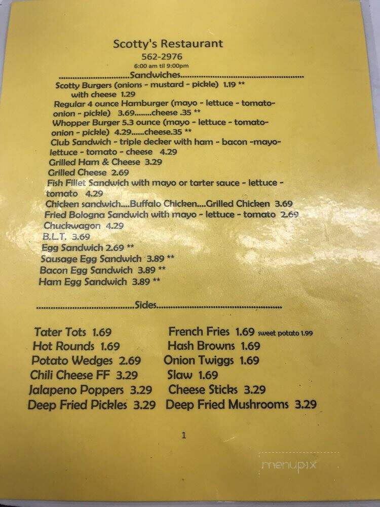 Scotty's Hamburgers - Caryville, TN menu_pic