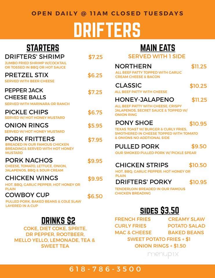 Drifters Eats & Drinks - Grafton, IL menu_pic