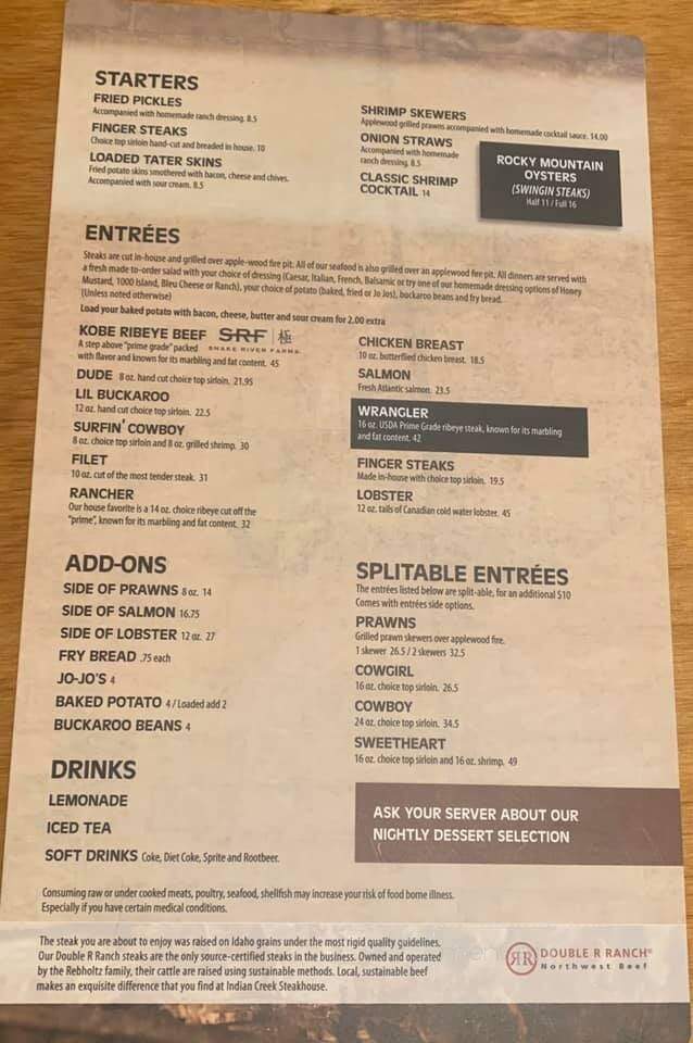 Wick's Steak Place - Declo, ID menu_pic