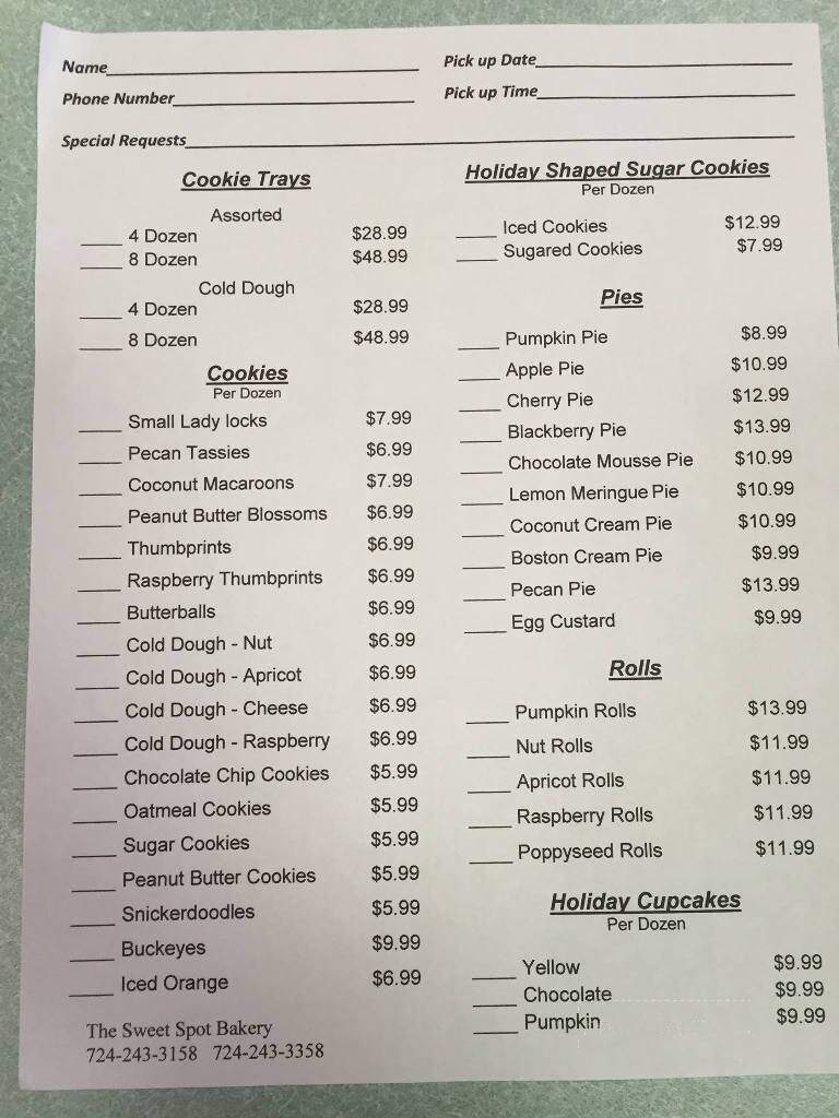Sweet Spot Bakery - Belle Vernon, PA menu_pic