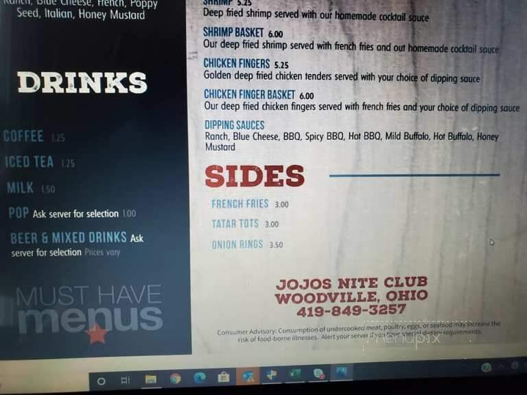Jojo's Nite Club - Woodville, OH menu_pic