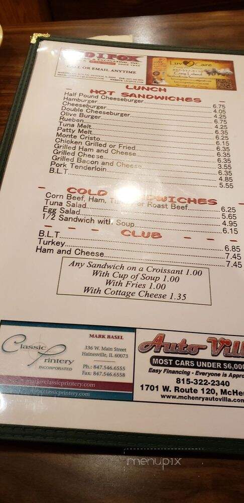 Fred's Diner Inc - Grayslake, IL menu_pic