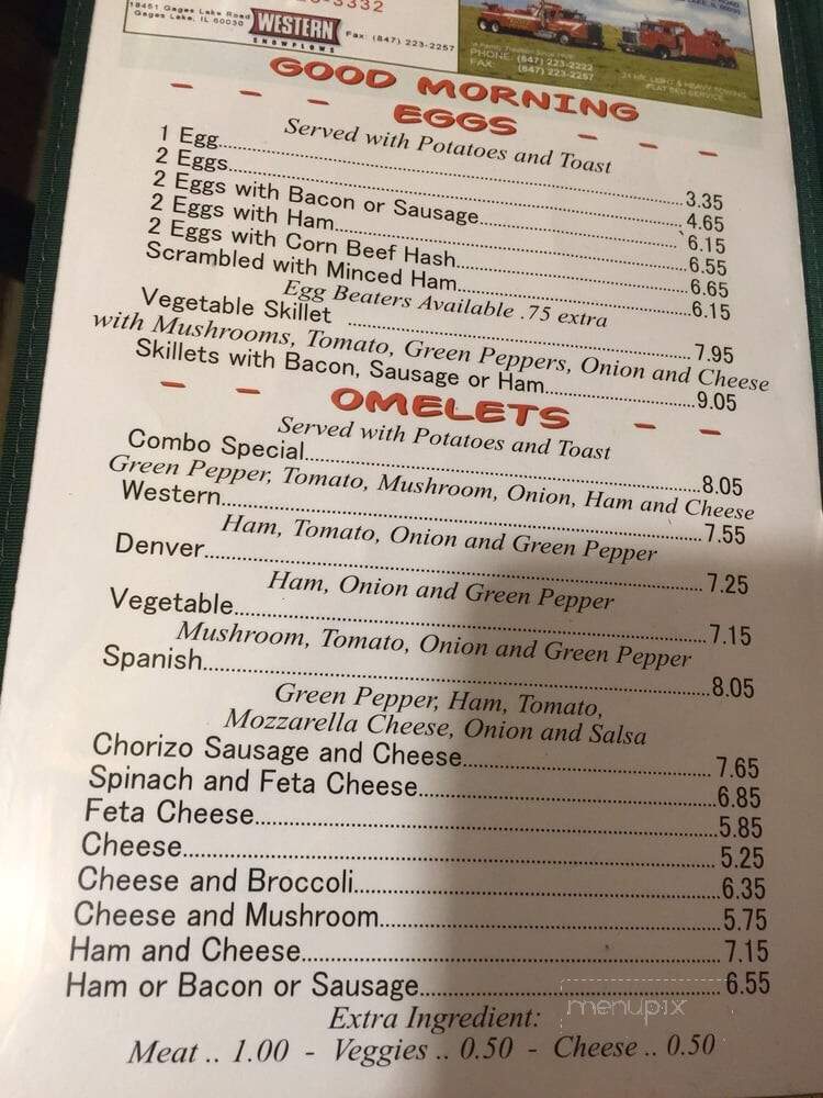 Fred's Diner Inc - Grayslake, IL menu_pic