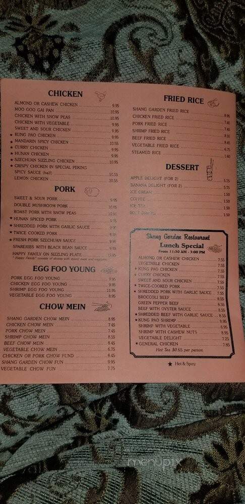 Shang Garden Chinese Restaurant - Colfax, CA menu_pic