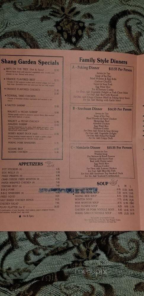 Shang Garden Chinese Restaurant - Colfax, CA menu_pic