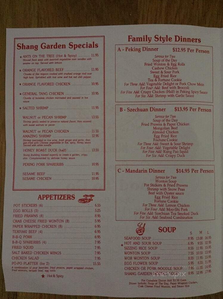 Shang Garden Chinese Restaurant - Colfax, CA menu_pic