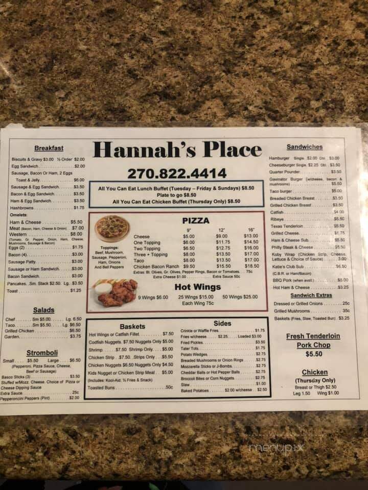Hannah's Place - Uniontown, KY menu_pic