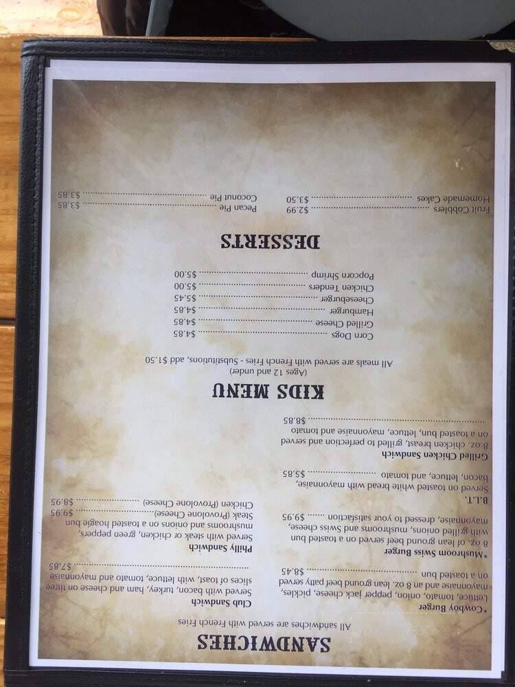 Cowboy Restaurant - Elkin, NC menu_pic