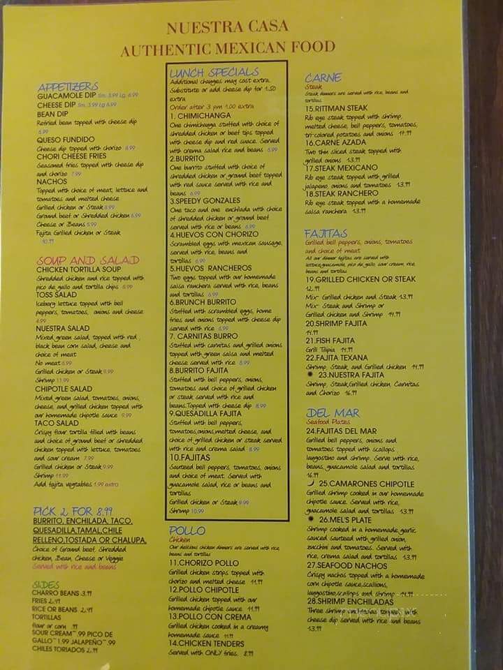 Nuestra Casa - Rittman, OH menu_pic