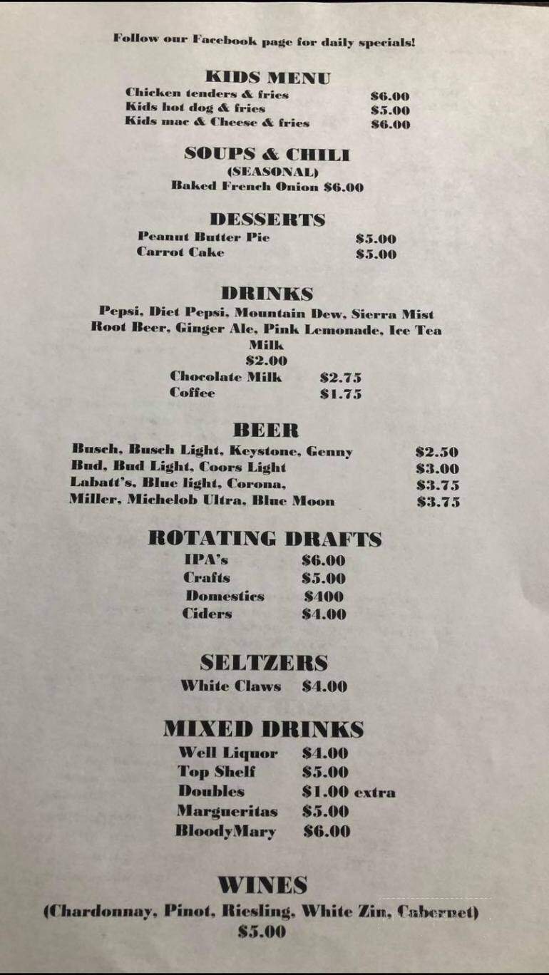 Shenanigans 62 - McDonough, NY menu_pic