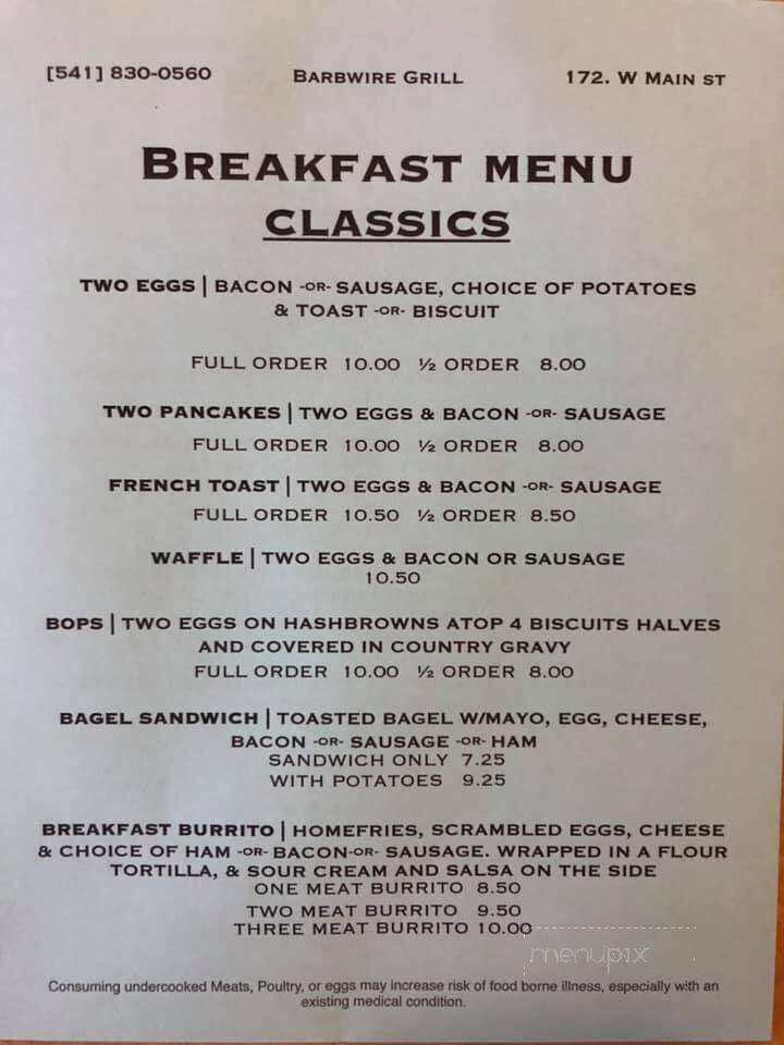 Barbwire Grill - Eagle Point, OR menu_pic