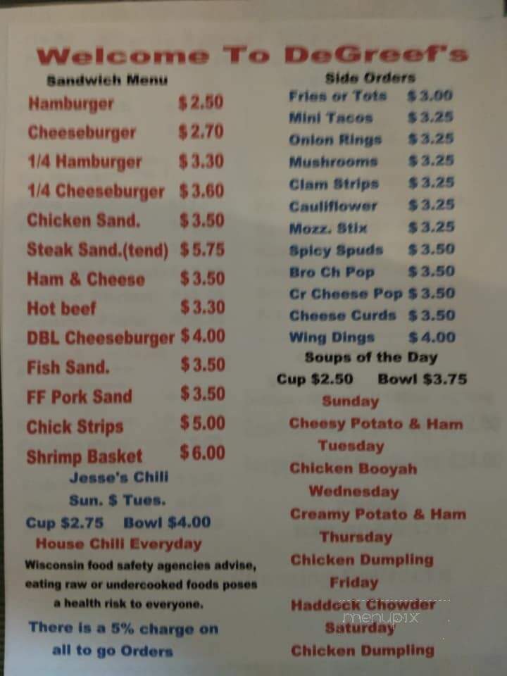 De Greef Ends Here - Greenleaf, WI menu_pic