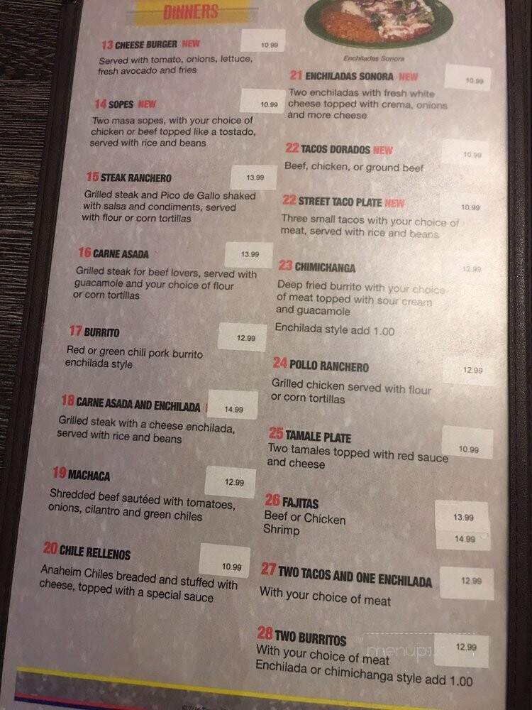 El Sarape Restaurant - Parker, AZ menu_pic