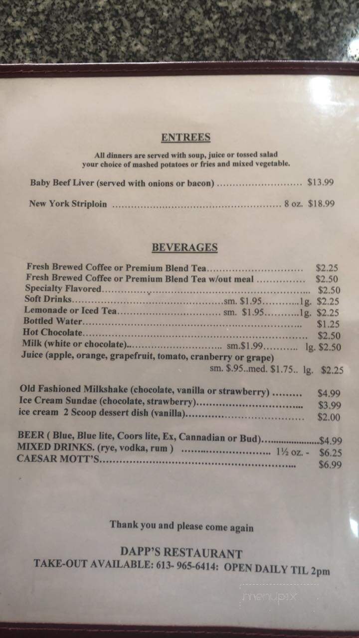 Dapp's Restaurant - Trenton, ON menu_pic