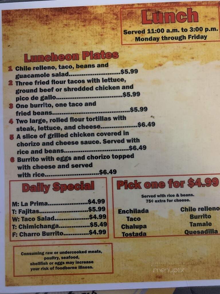 El Charro Mexican Restaurant - Coffeyville, KS menu_pic