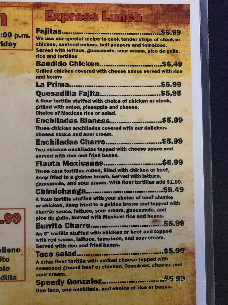 El Charro Mexican Restaurant - Coffeyville, KS menu_pic