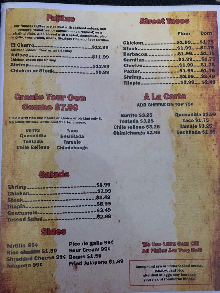 El Charro Mexican Restaurant - Coffeyville, KS menu_pic